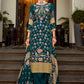 Salwar Suit Pure Crepe Teal Embroidered Salwar Kameez