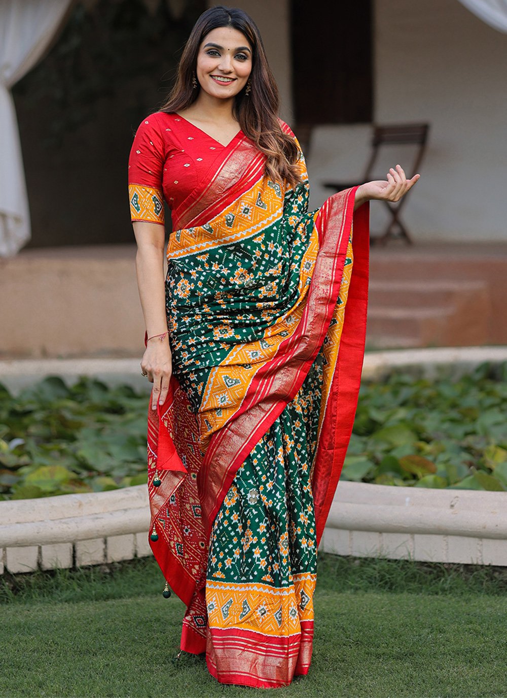 Contemporary Pure Dola Silk Multi Colour Foil Print Saree