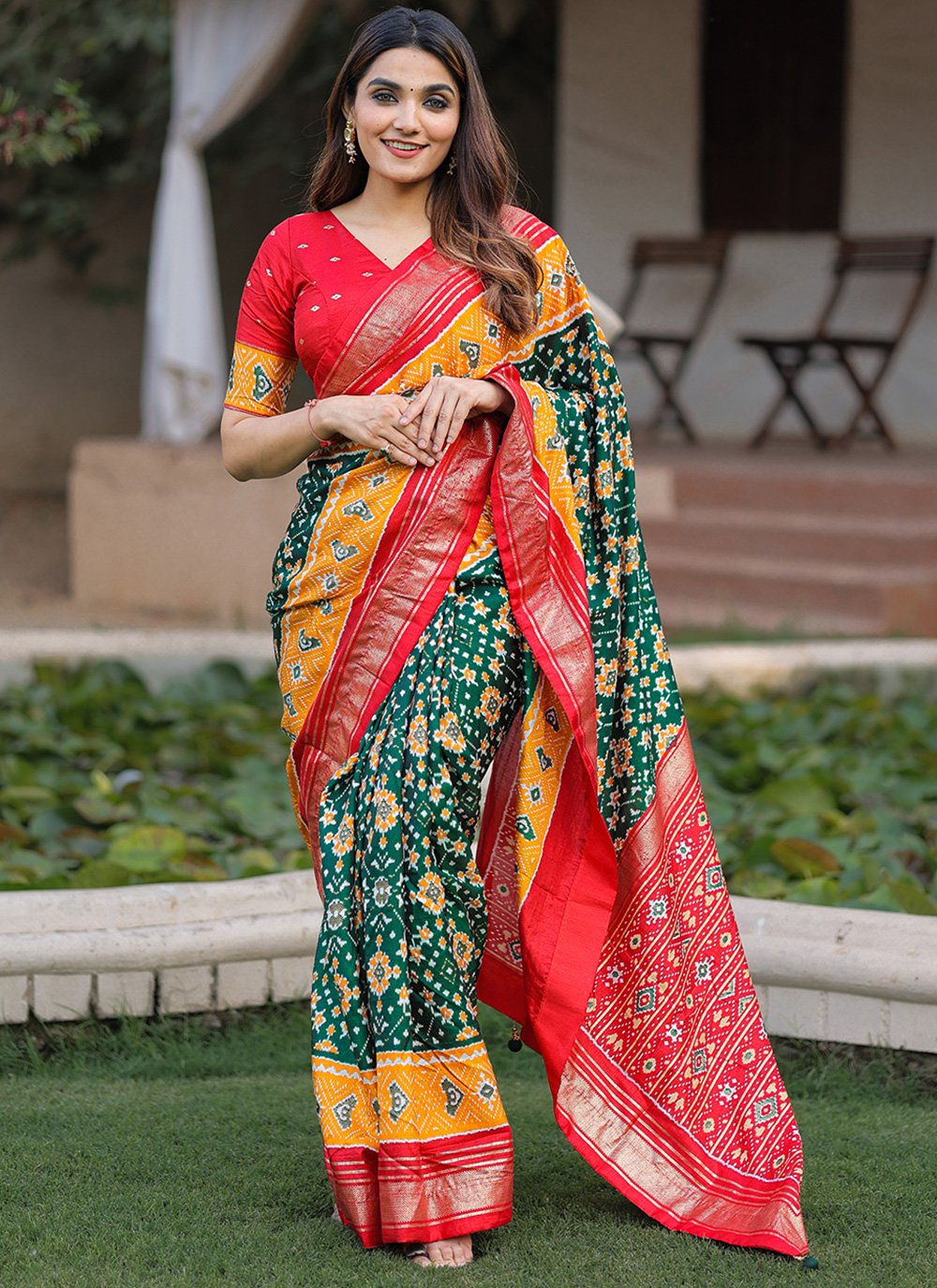 Contemporary Pure Dola Silk Multi Colour Foil Print Saree