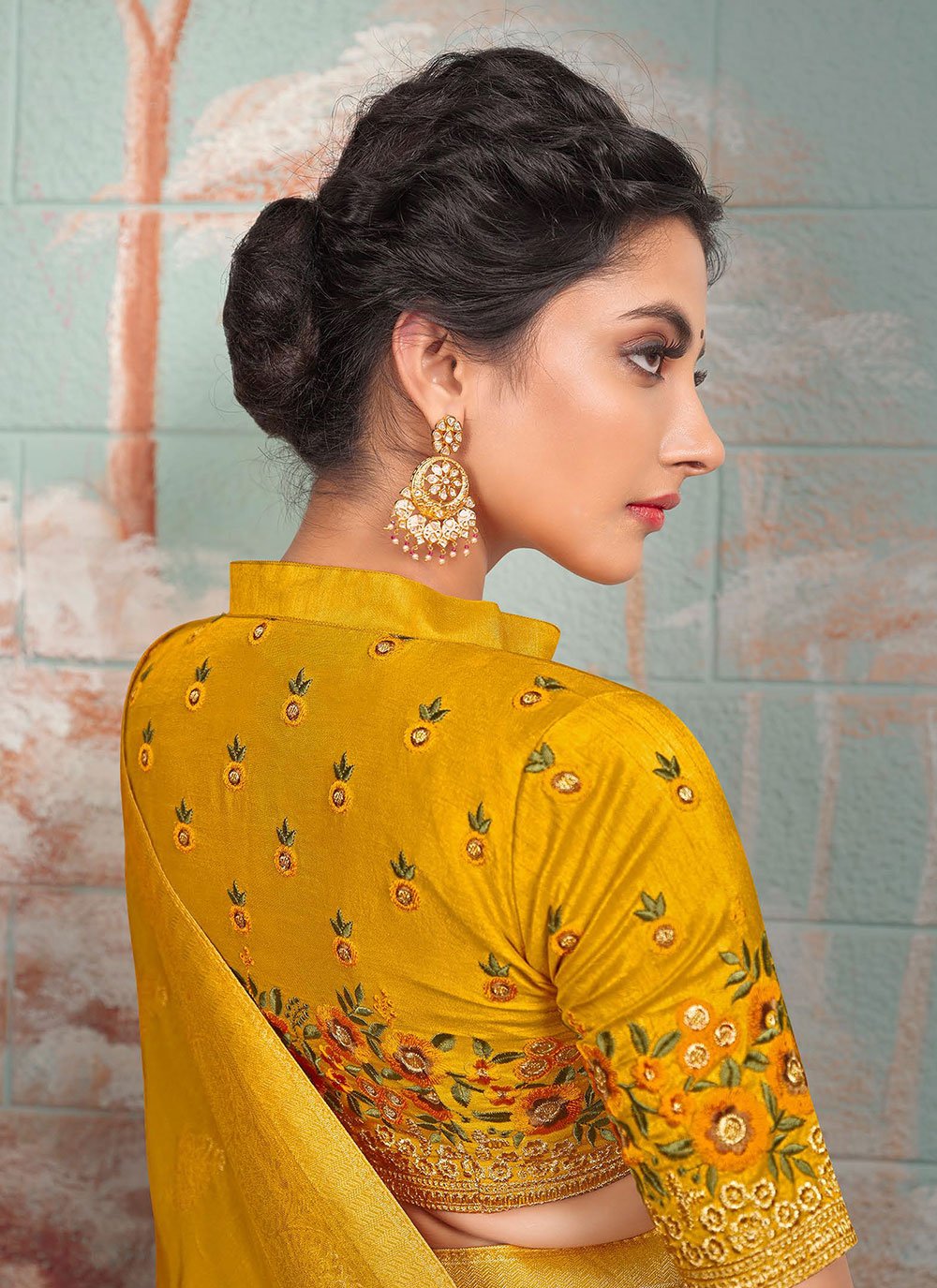 Contemporary Pure Dola Silk Yellow Embroidered Saree