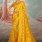 Contemporary Pure Dola Silk Yellow Embroidered Saree