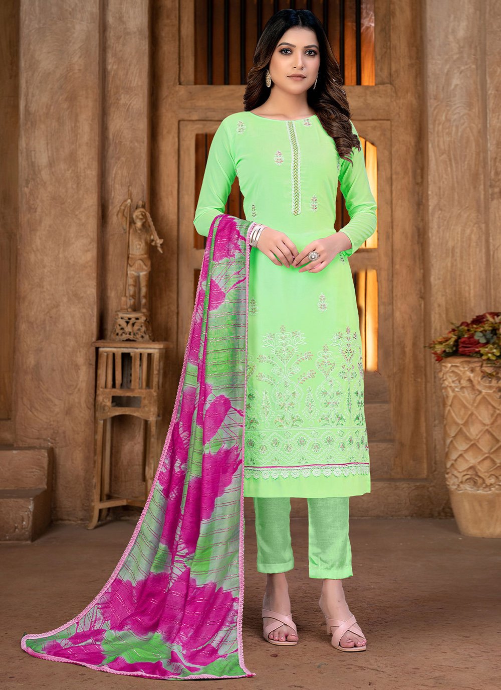 Salwar Suit Pure Georgette Green Embroidered Salwar Kameez