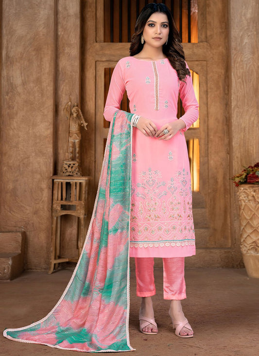 Salwar Suit Pure Georgette Pink Thread Salwar Kameez