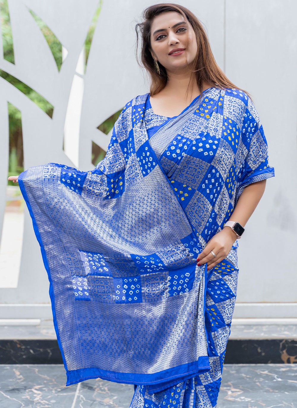 Classic Pure Silk Blue Bandhej Saree