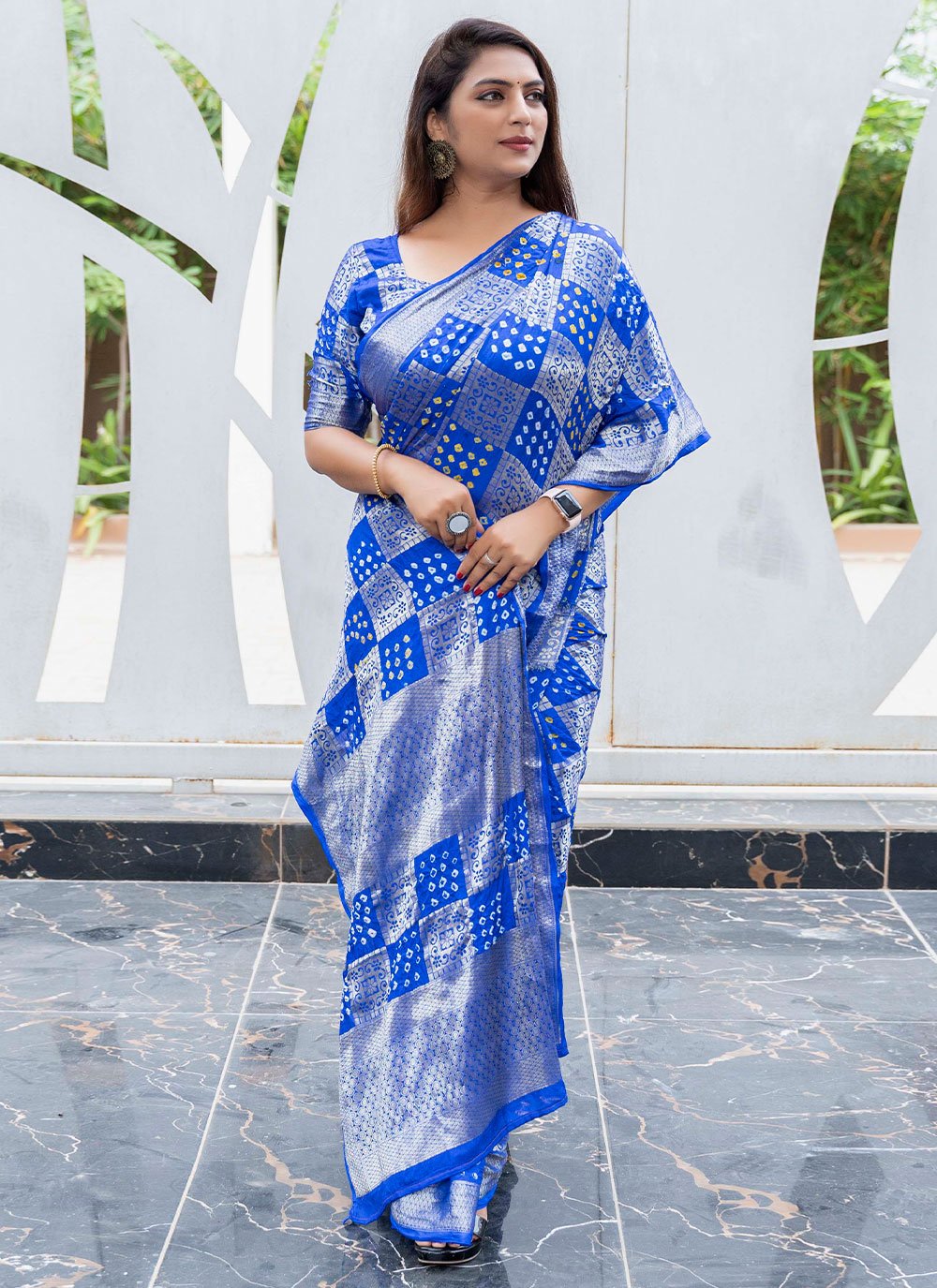 Classic Pure Silk Blue Bandhej Saree