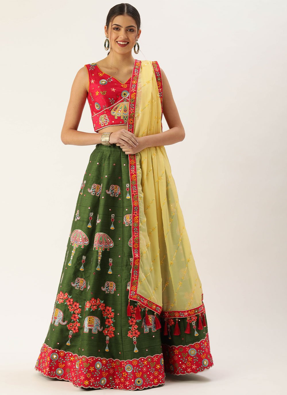 Lehenga Choli Pure Silk Green Embroidered Lehenga Choli