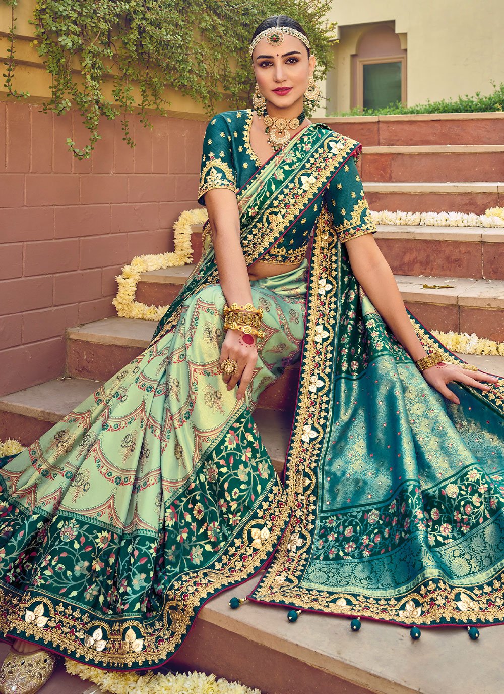 Classic Pure Silk Green Embroidered Saree