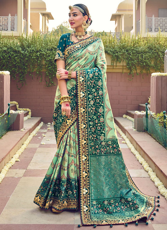 Classic Pure Silk Green Embroidered Saree