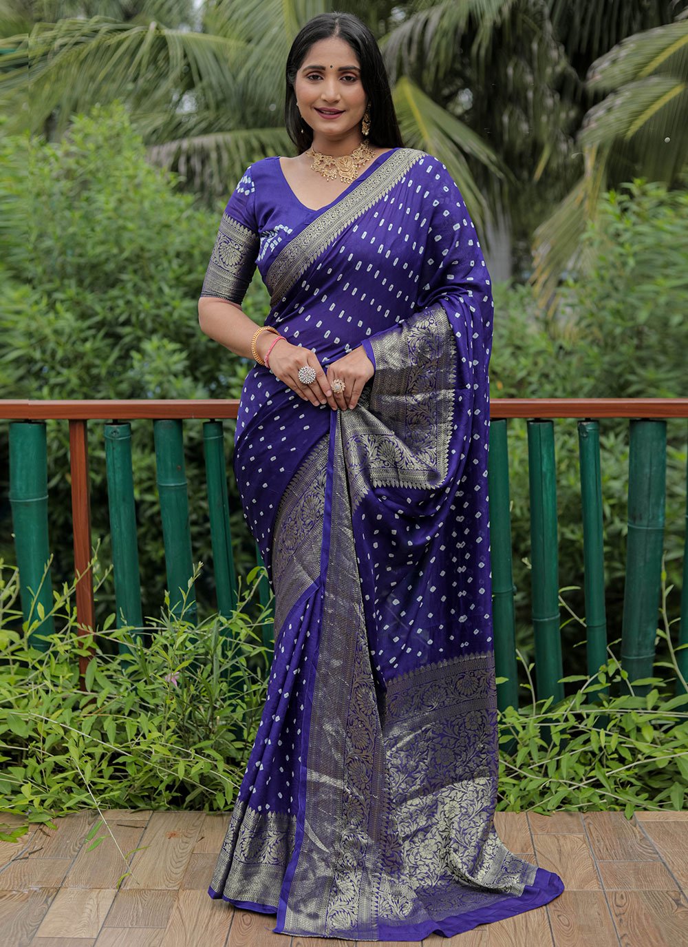 Contemporary Pure Silk Blue Bandhej Saree