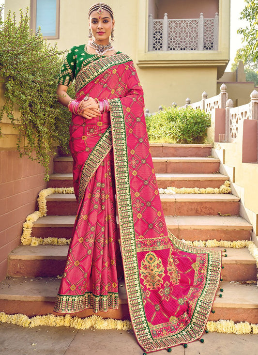 Designer Pure Silk Pink Bandhej Saree