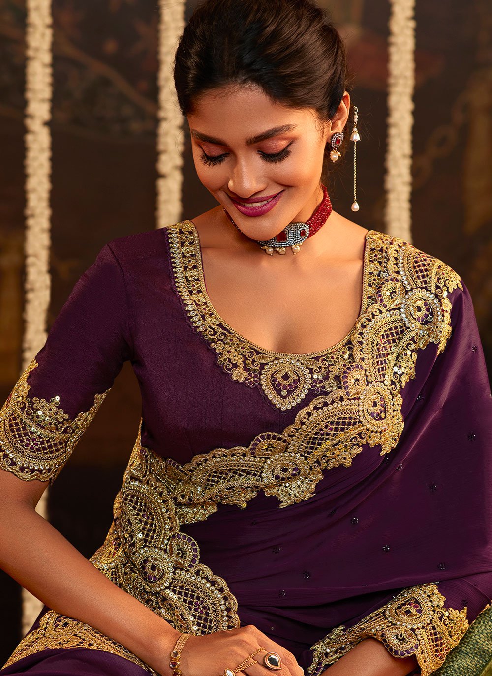 Classic Pure Silk Purple Embroidered Saree