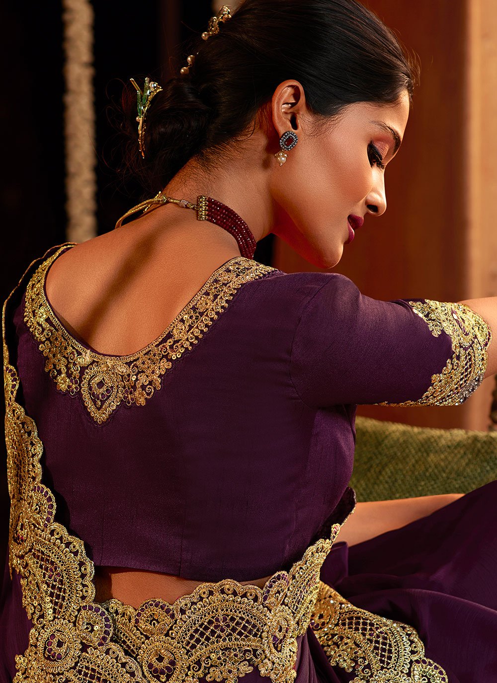 Classic Pure Silk Purple Embroidered Saree