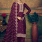 Straight Salwar Suit Pure Silk Purple Cord Work Salwar Kameez