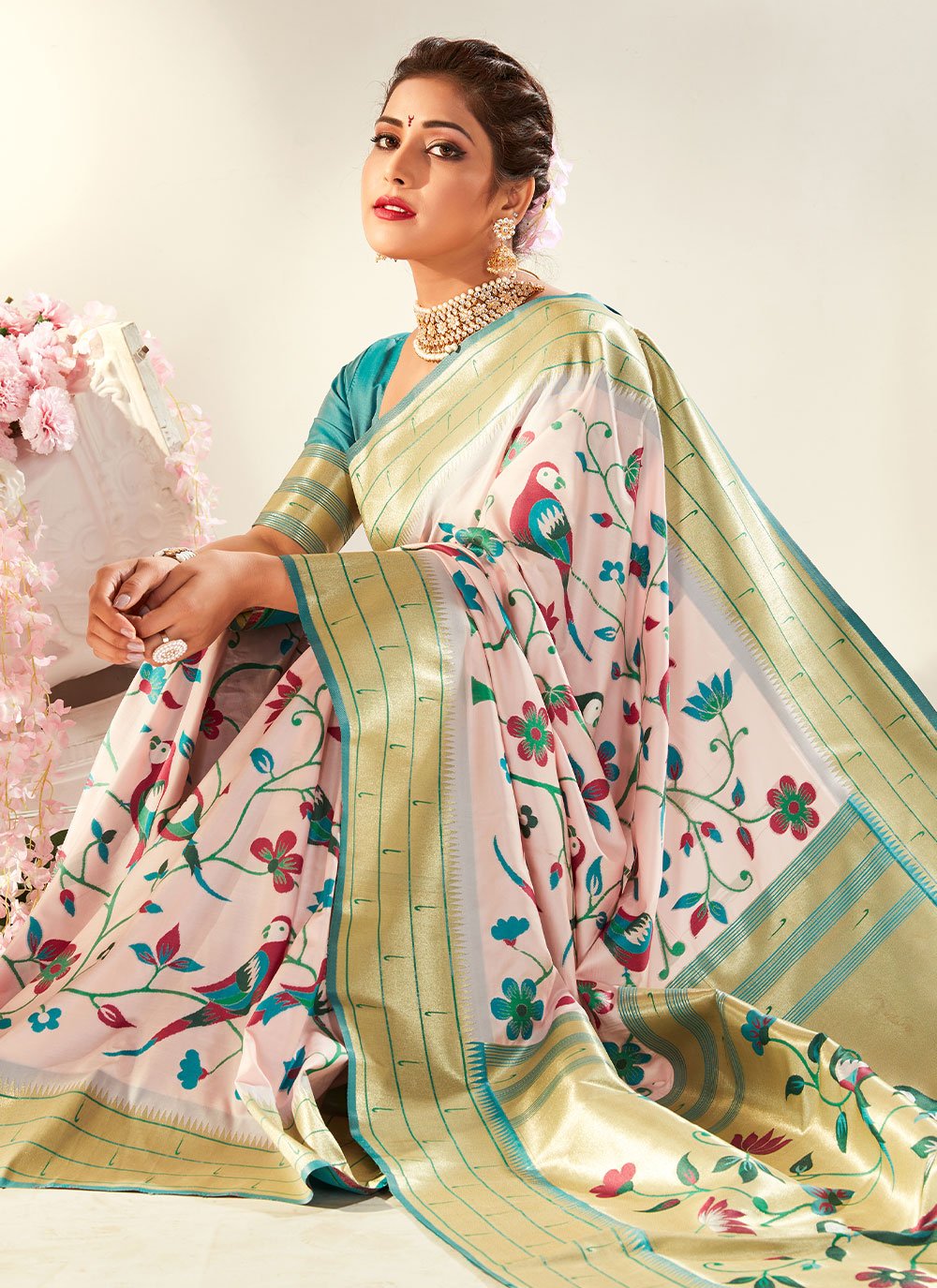 Contemporary Pure Silk Pink Meenakari Saree