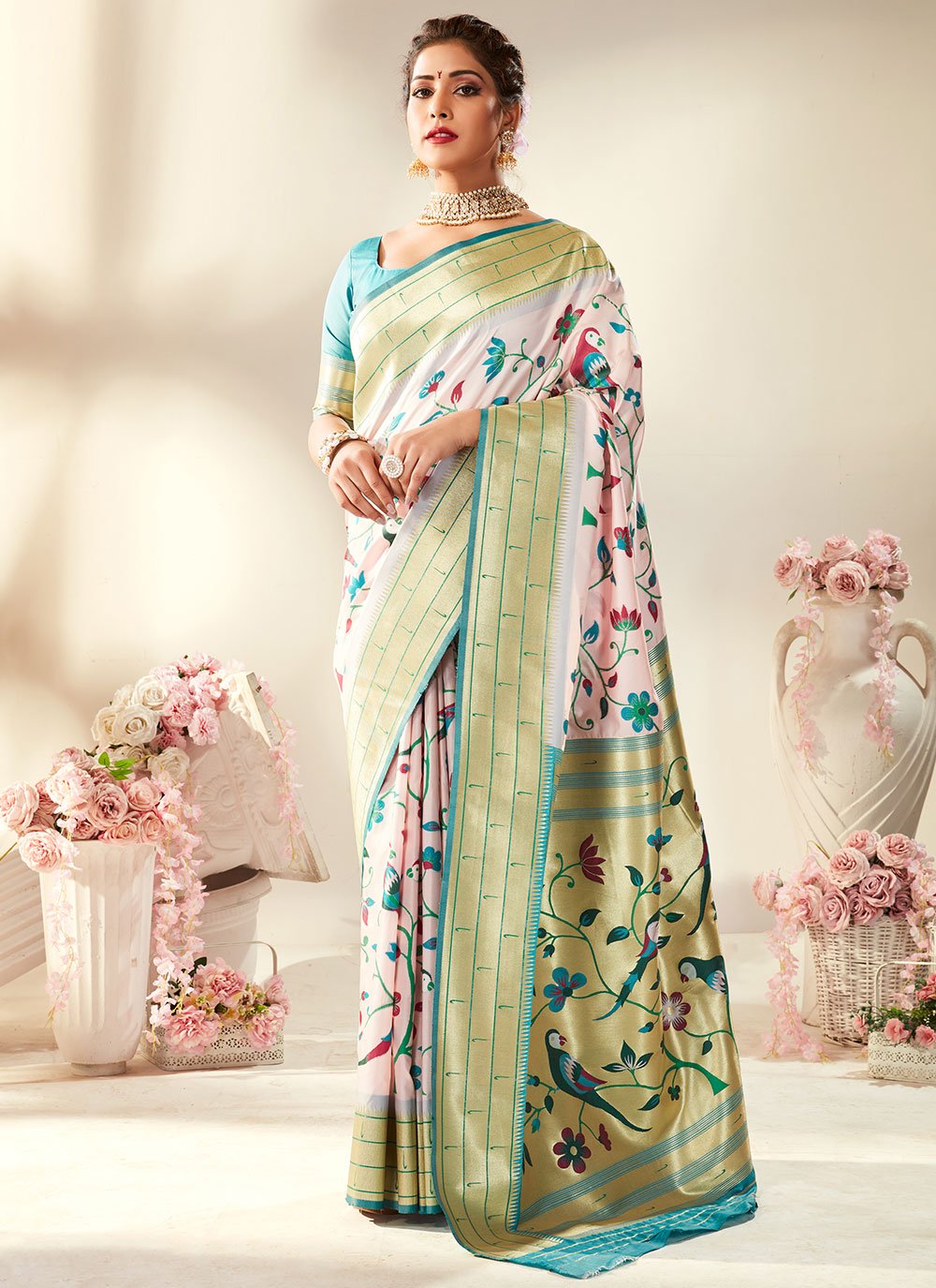 Contemporary Pure Silk Pink Meenakari Saree