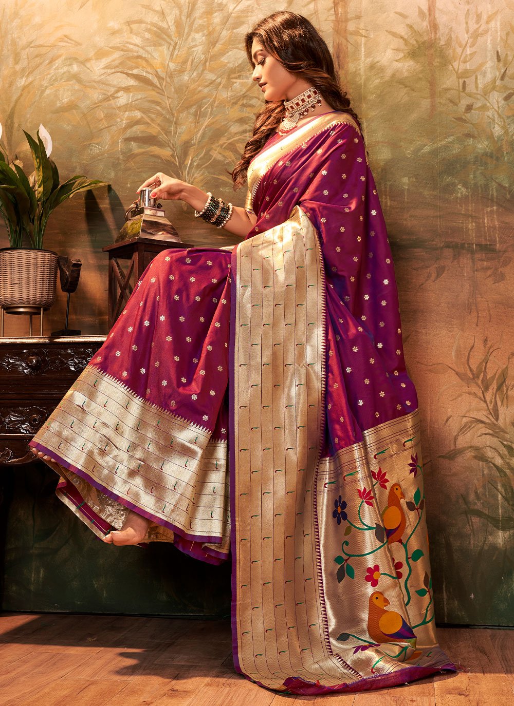 Contemporary Pure Silk Purple Weaving Saree