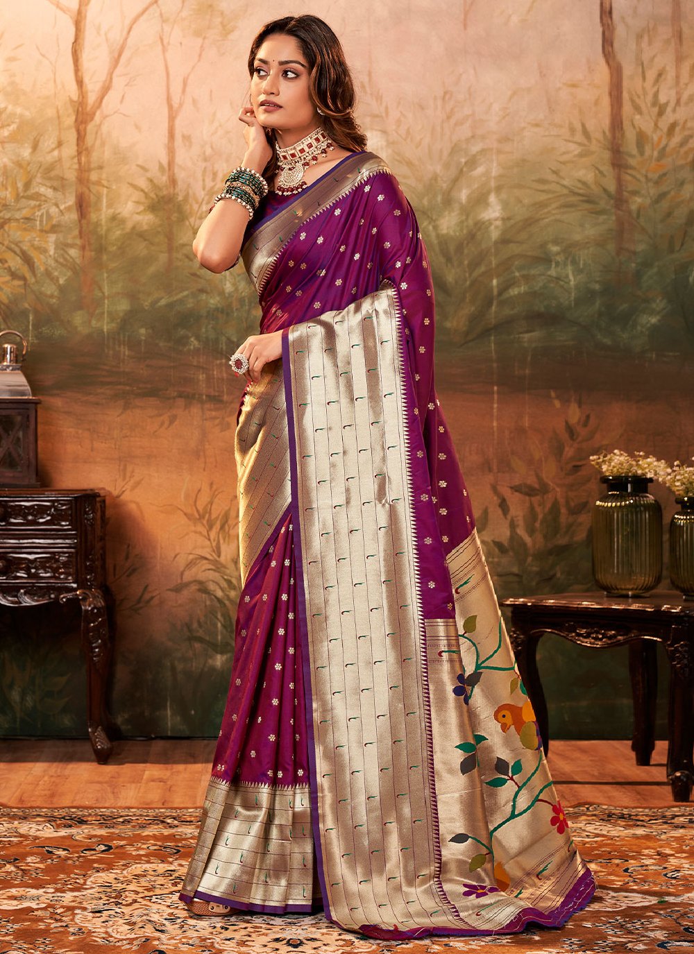 Contemporary Pure Silk Purple Weaving Saree