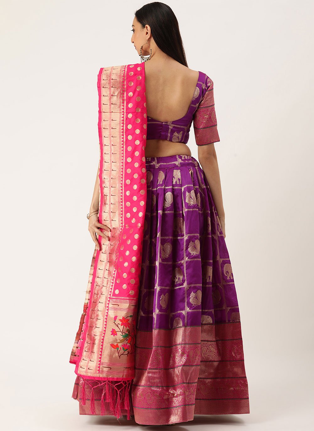 A Line Lehenga Jacquard Silk Purple Weaving Lehenga Choli