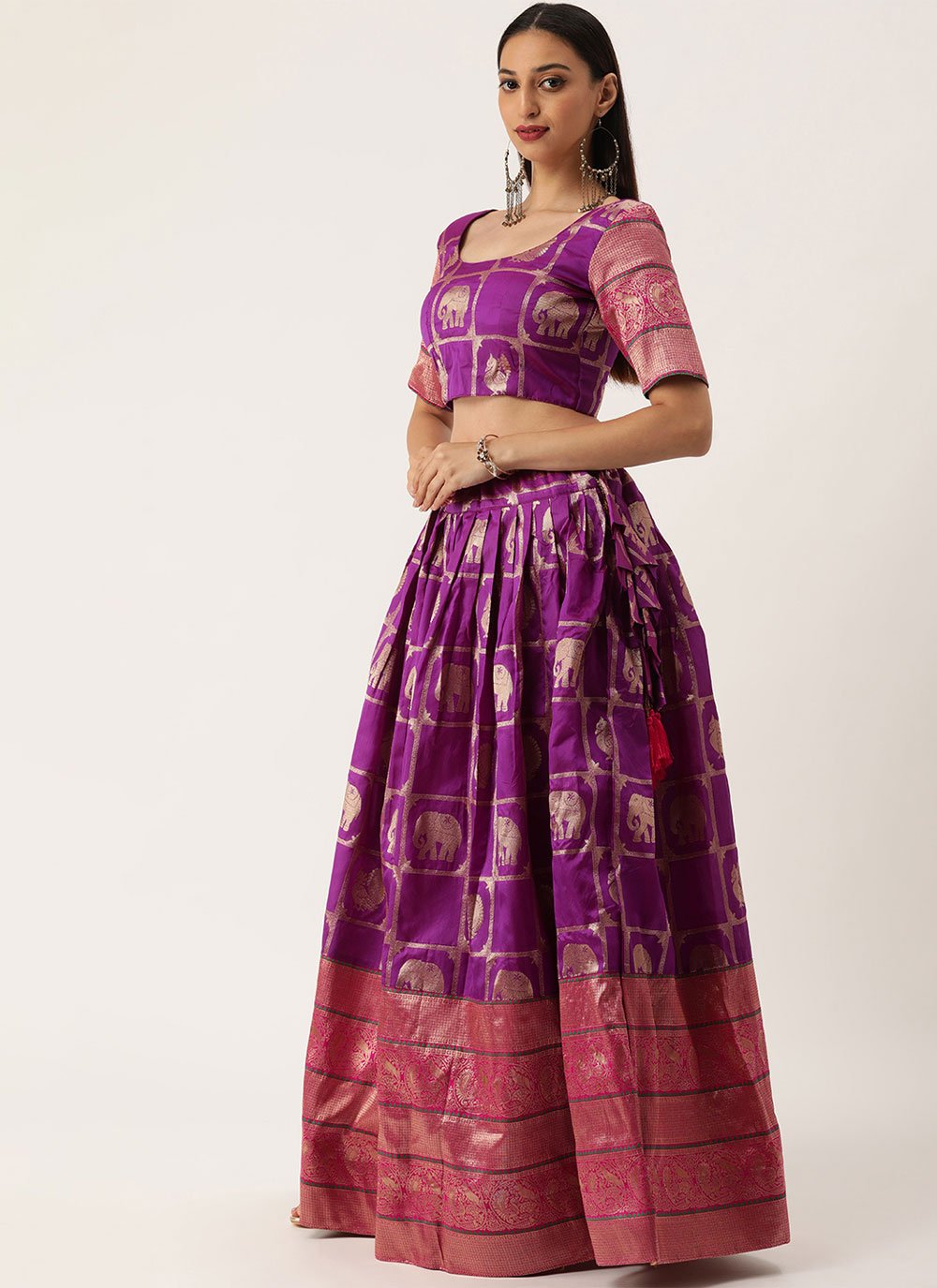 A Line Lehenga Jacquard Silk Purple Weaving Lehenga Choli