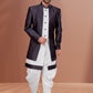 Indo Western Dupion Silk Jacquard Purple White Embroidered Mens