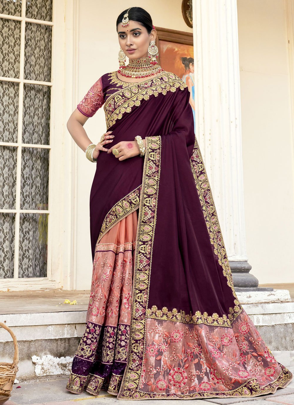 Classic Art Silk Purple Embroidered Saree