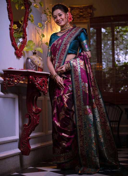 Contemporary Banarasi Silk Purple Weaving Saree