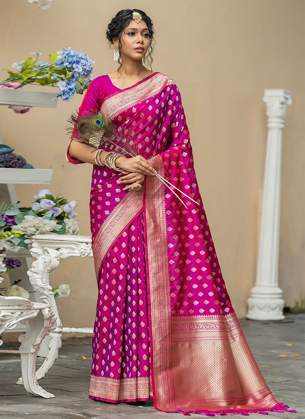 Contemporary Banarasi Silk Purple Woven Saree