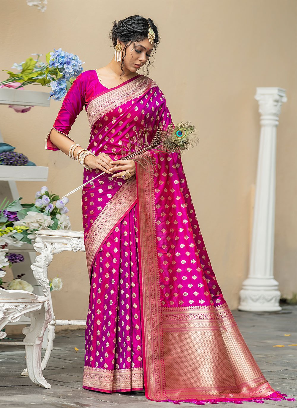 Contemporary Banarasi Silk Purple Woven Saree