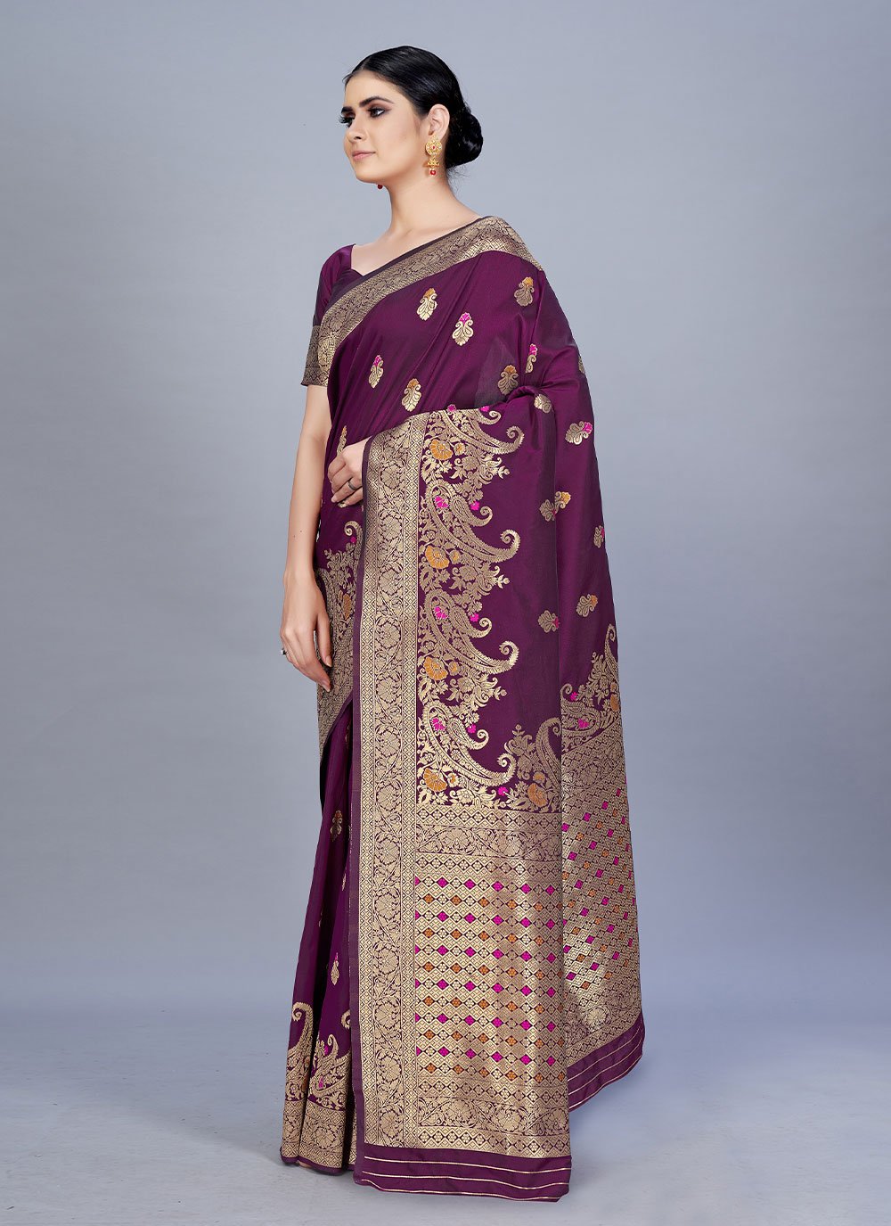 Trendy Saree Banarasi Silk Purple Woven Saree