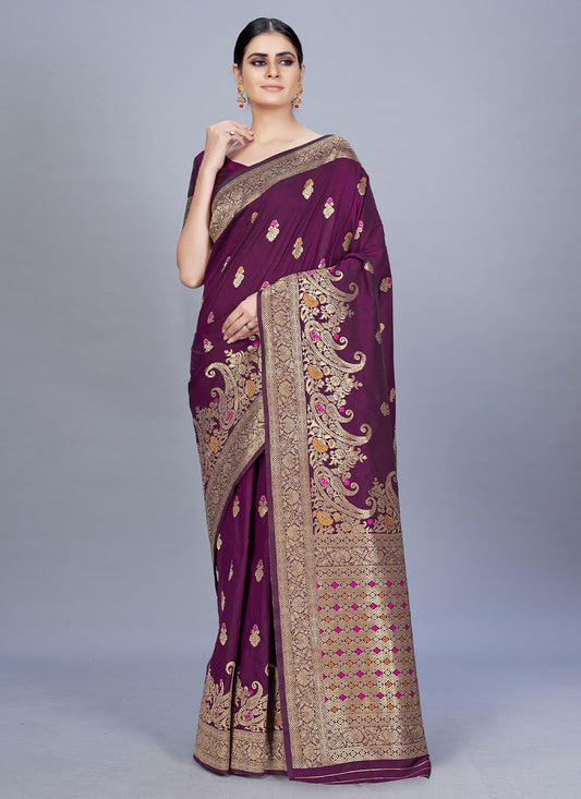 Trendy Saree Banarasi Silk Purple Woven Saree