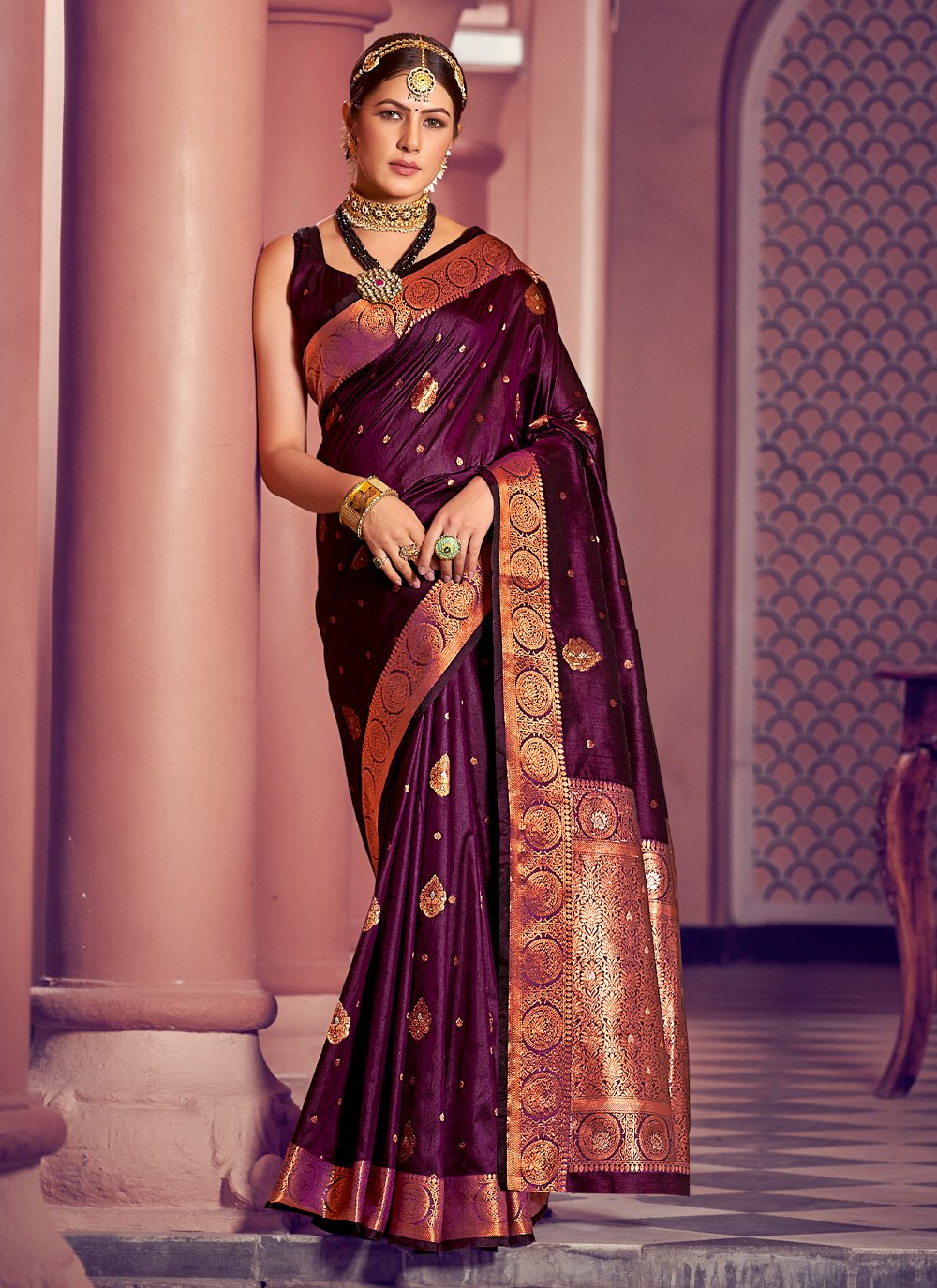 Designer Banarasi Silk Purple Weaving Saree