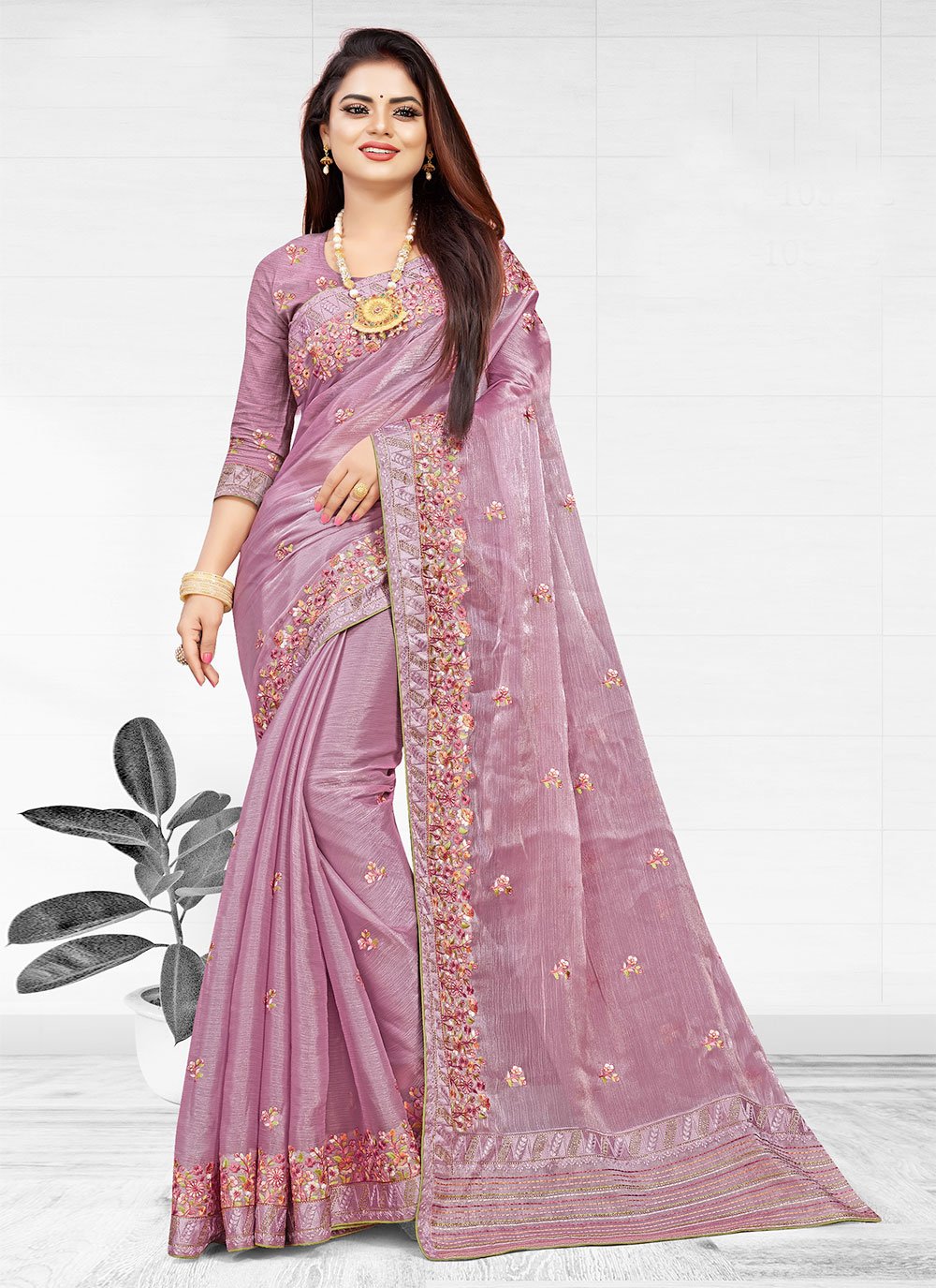 Trendy Saree Chiffon Purple Embroidered Saree