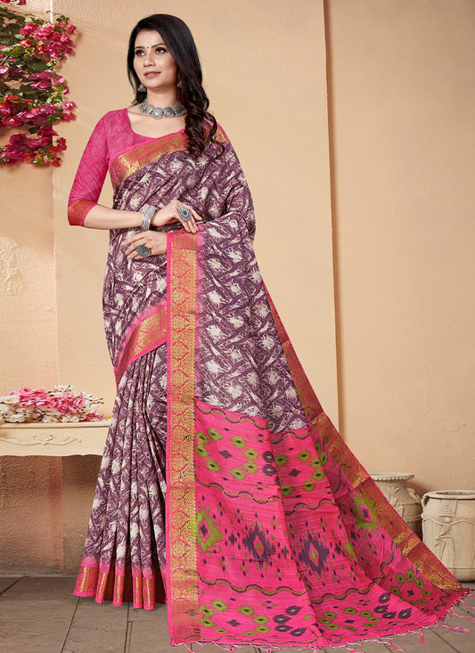 Classic Banarasi Silk Purple Patch Border Saree