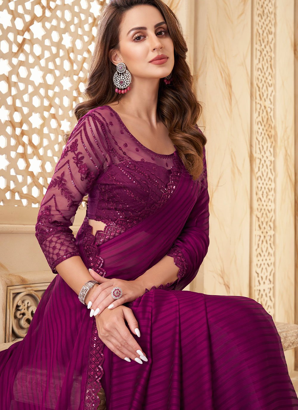 Classic Silk Purple Embroidered Saree