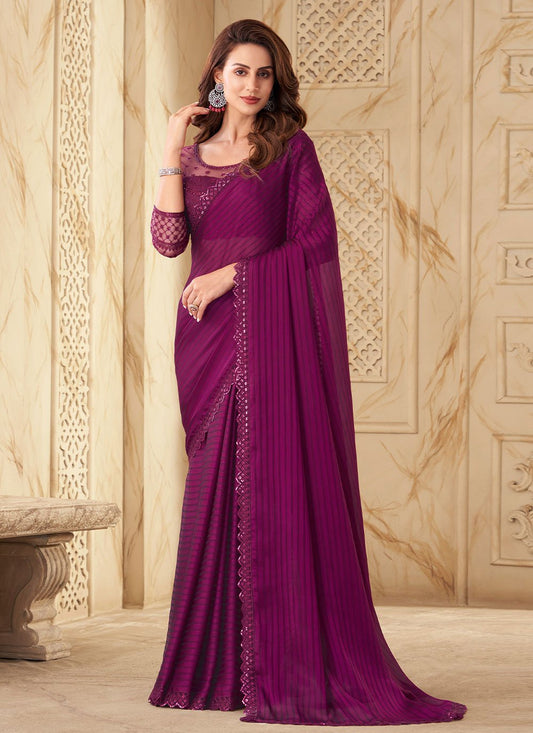 Classic Silk Purple Embroidered Saree