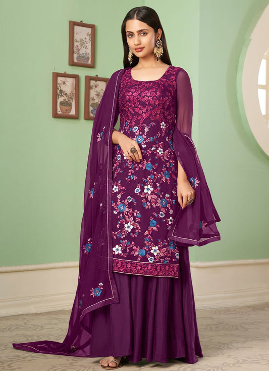 Trendy Suit Georgette Purple Embroidered Salwar Kameez