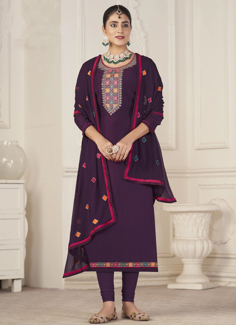 Salwar Suit Jacquard Purple Embroidered Salwar Kameez