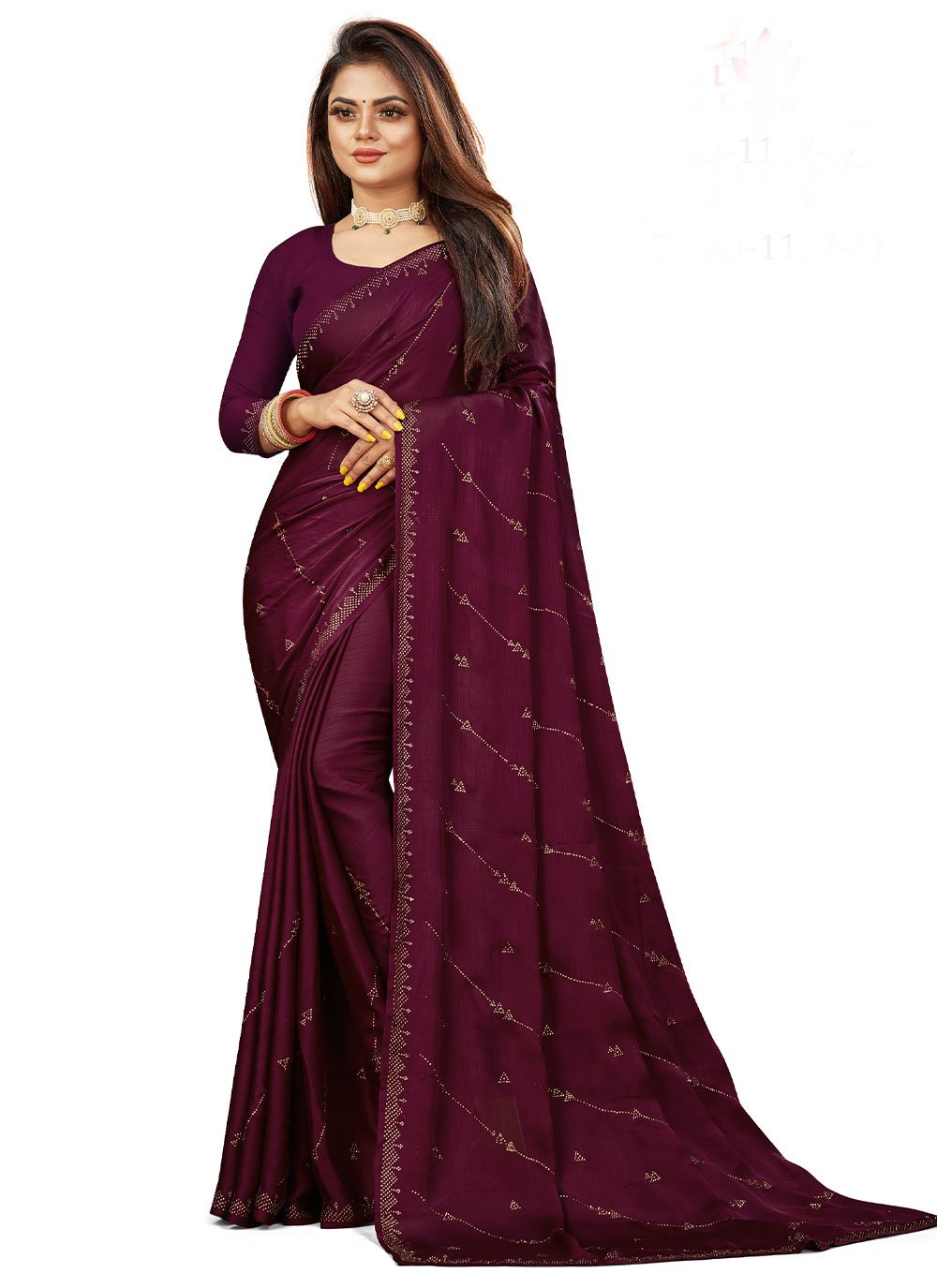 Classic Satin Purple Swarovski Saree