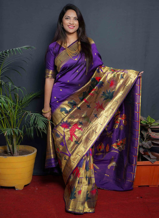 Trendy Saree Silk Purple Jacquard Work Saree