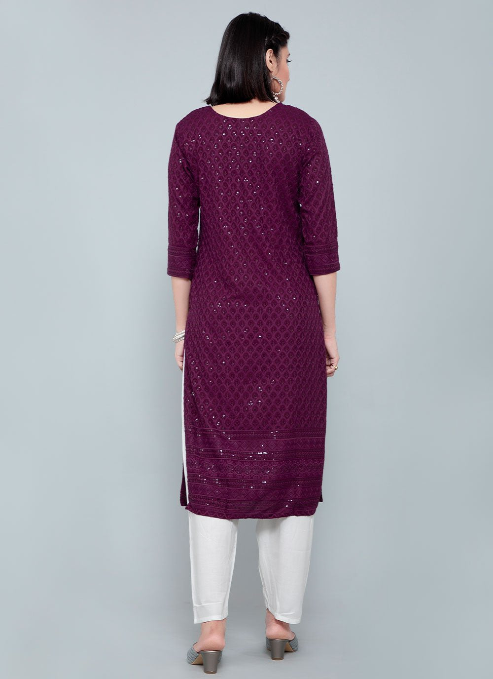 Casual Kurti Rayon Purple Chikankari Work Kurtis