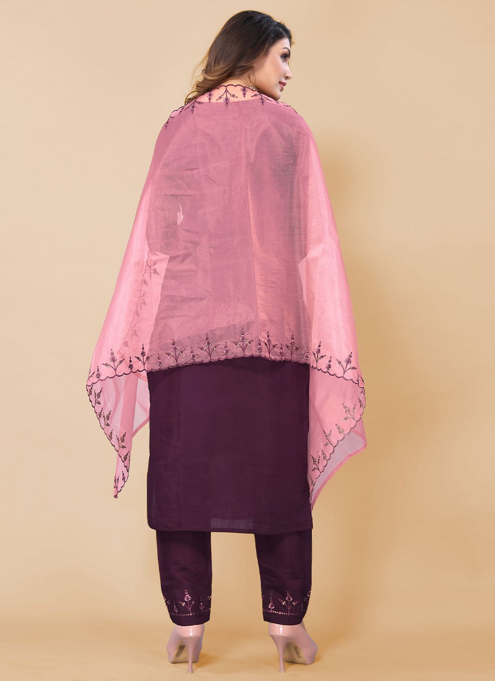 Pant Style Suit Chinon Purple Embroidered Salwar Kameez