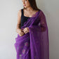 Designer Organza Purple Digital Print Saree