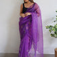 Designer Organza Purple Digital Print Saree