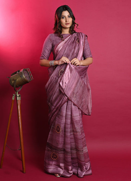 Classic Organza Purple Patch Border Saree