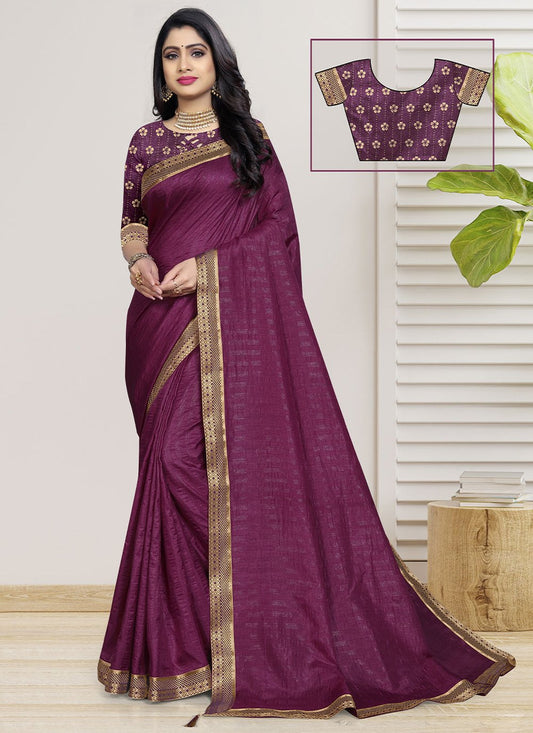 Contemporary Vichitra Silk Purple Fancy Work Saree