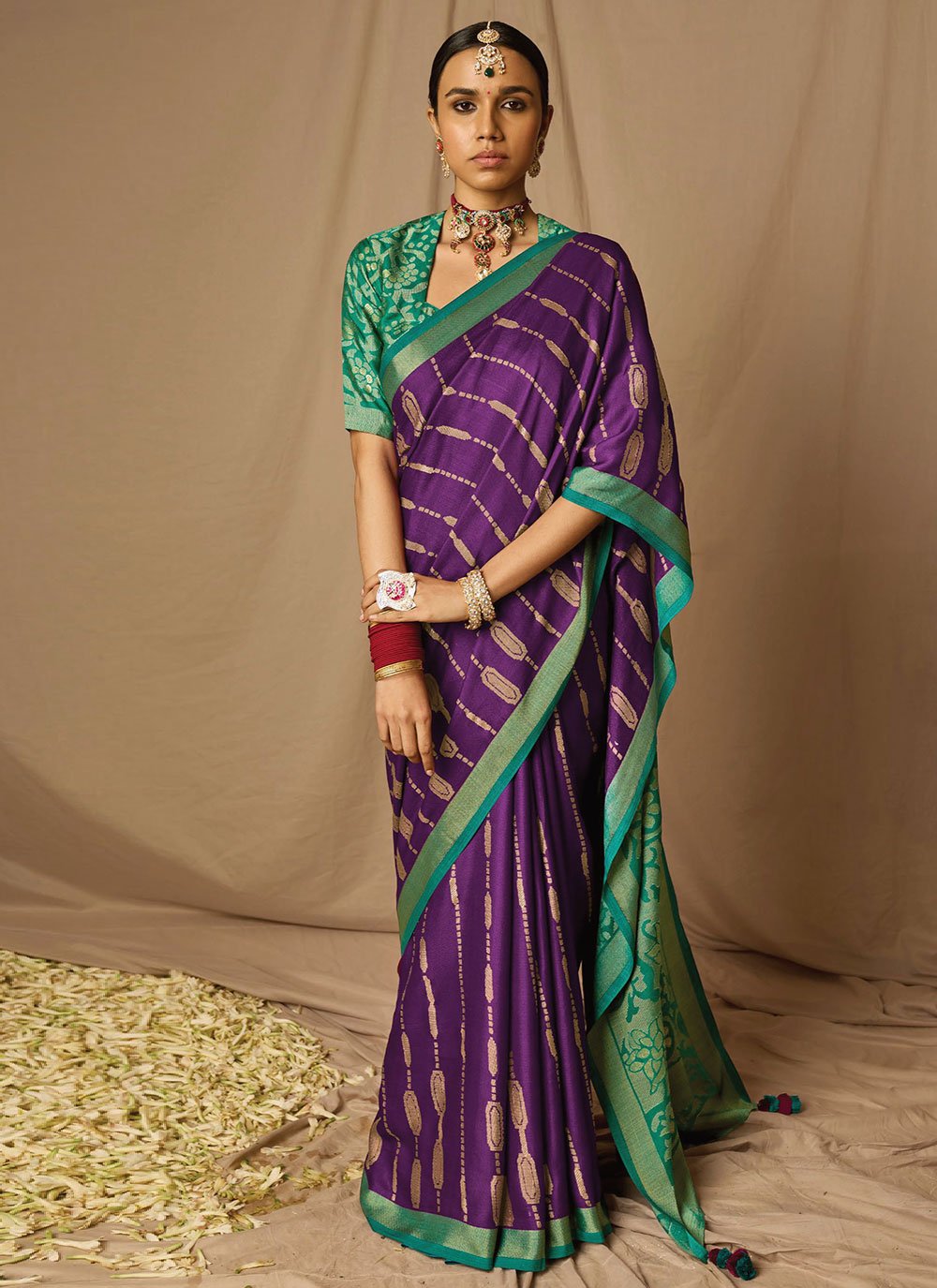 Contemporary Brasso Purple Woven Saree