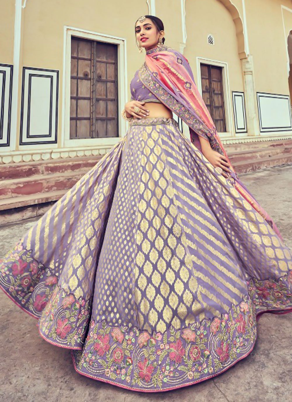 Lehenga Choli Silk Purple Beads Lehenga Choli