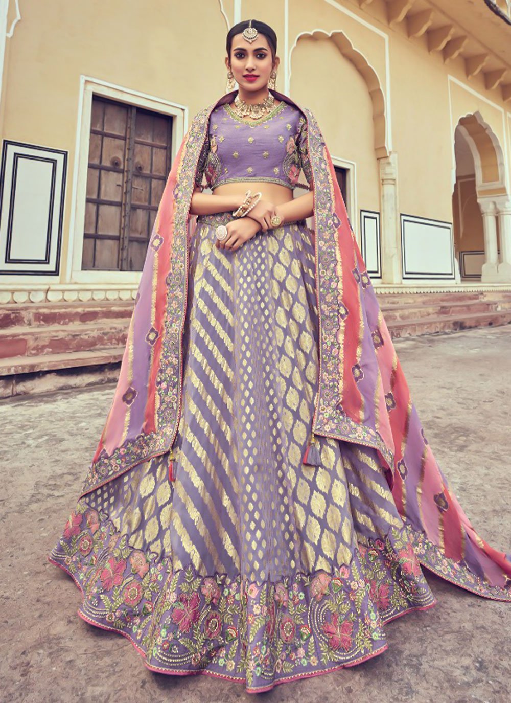 Lehenga Choli Silk Purple Beads Lehenga Choli