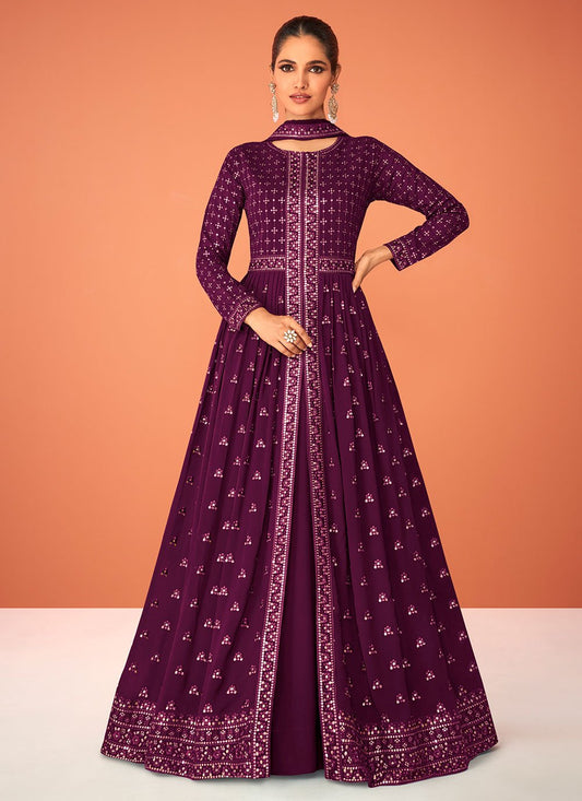 Salwar Suit Georgette Purple Embroidered Salwar Kameez