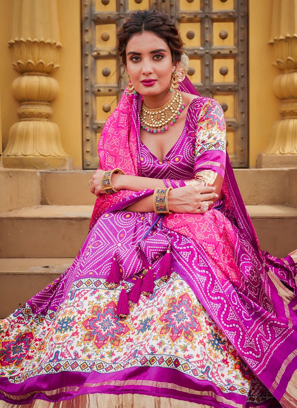 Lehenga Choli Silk Purple Digital Print Lehenga Choli